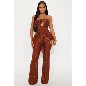 Weekend Glow Mesh Strapless Jumpsuit - Rust - Size S